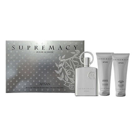 Afnan Supermacy Silver Eau De Parfum Spray 100ml Set With Shower Gel And Balm